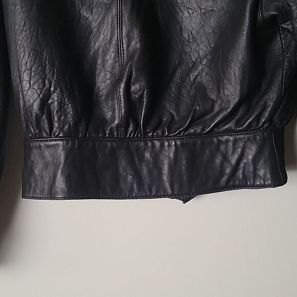 VTG Luis Alvear Womens P XS 80s Leather Black Bomber Moto Biker Jacket Coat New - Picture 11 of 15